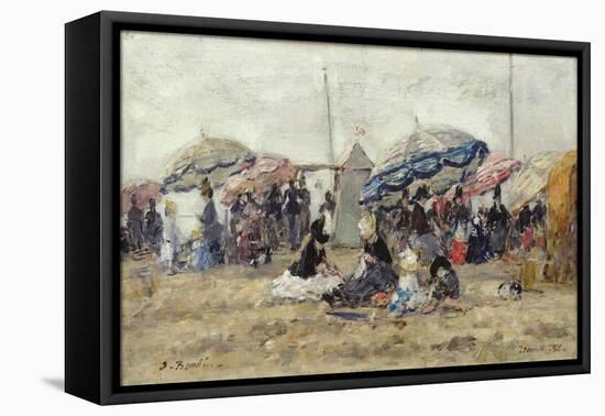 Parasols on the Beach at Trouville, 1886-Eug?ne Boudin-Framed Premier Image Canvas