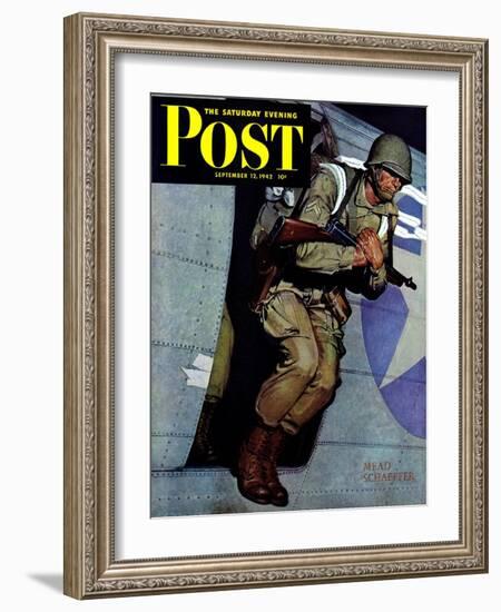 "Paratrooper," Saturday Evening Post Cover, September 12, 1942-Mead Schaeffer-Framed Giclee Print