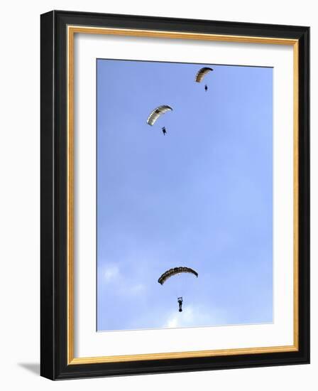 Paratroopers from the Pathfinder Platoon Descend Through the Sky-Stocktrek Images-Framed Photographic Print