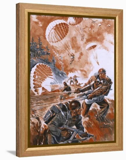 Paratroops Landing 1944-Raoul Auger-Framed Stretched Canvas