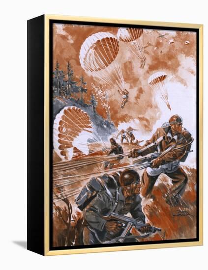 Paratroops Landing 1944-Raoul Auger-Framed Stretched Canvas