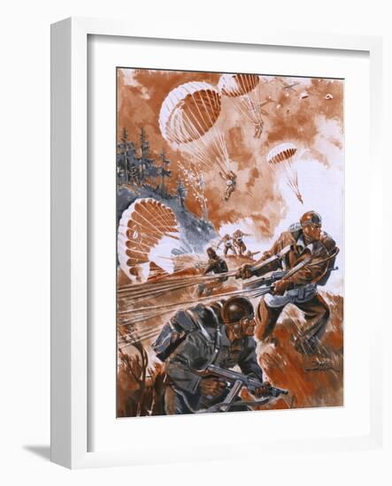 Paratroops Landing 1944-Raoul Auger-Framed Art Print