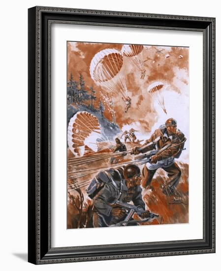 Paratroops Landing 1944-Raoul Auger-Framed Art Print