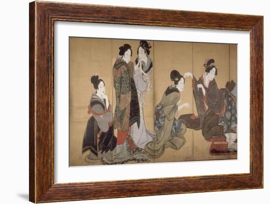 Paravent à huit volets : Neuf femmes jouant au jeu du renard-Katsushika Hokusai-Framed Giclee Print