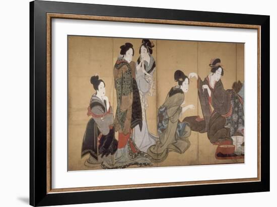 Paravent à huit volets : Neuf femmes jouant au jeu du renard-Katsushika Hokusai-Framed Giclee Print