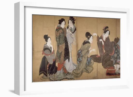 Paravent à huit volets : Neuf femmes jouant au jeu du renard-Katsushika Hokusai-Framed Giclee Print