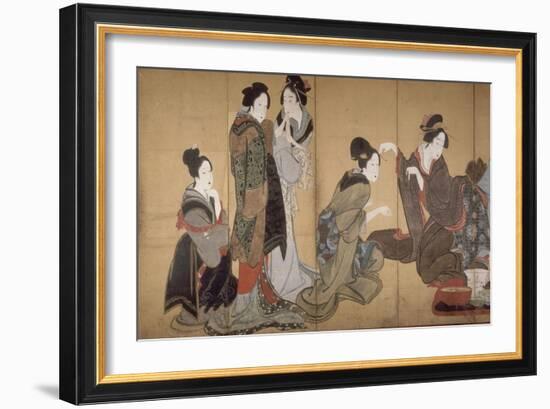 Paravent à huit volets : Neuf femmes jouant au jeu du renard-Katsushika Hokusai-Framed Giclee Print