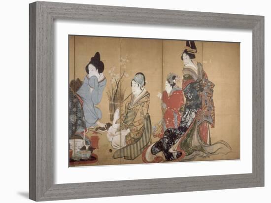 Paravent à huit volets : Neuf femmes jouant au jeu du renard-Katsushika Hokusai-Framed Giclee Print