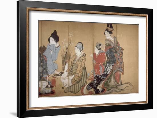 Paravent à huit volets : Neuf femmes jouant au jeu du renard-Katsushika Hokusai-Framed Giclee Print