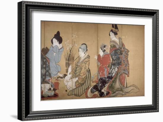 Paravent à huit volets : Neuf femmes jouant au jeu du renard-Katsushika Hokusai-Framed Giclee Print