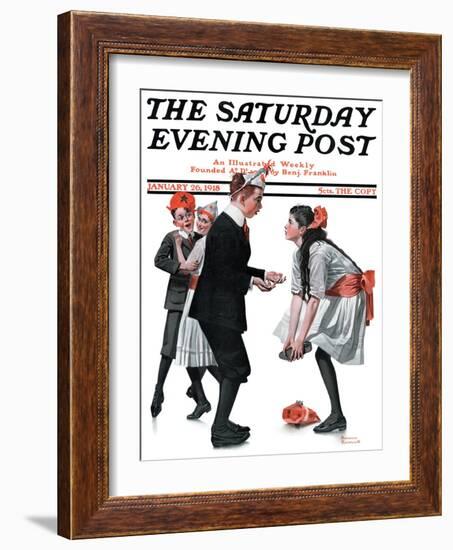 "Pardon Me" Saturday Evening Post Cover, January 26,1918-Norman Rockwell-Framed Giclee Print