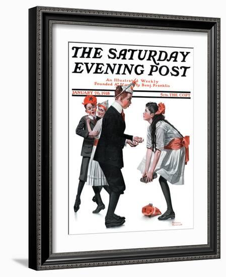 "Pardon Me" Saturday Evening Post Cover, January 26,1918-Norman Rockwell-Framed Giclee Print