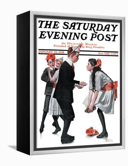 "Pardon Me" Saturday Evening Post Cover, January 26,1918-Norman Rockwell-Framed Premier Image Canvas