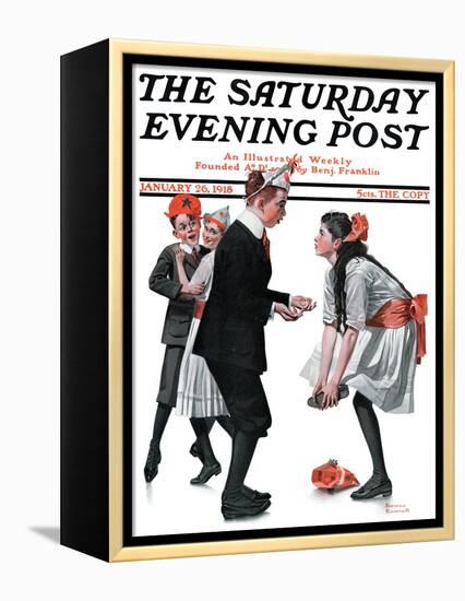 "Pardon Me" Saturday Evening Post Cover, January 26,1918-Norman Rockwell-Framed Premier Image Canvas
