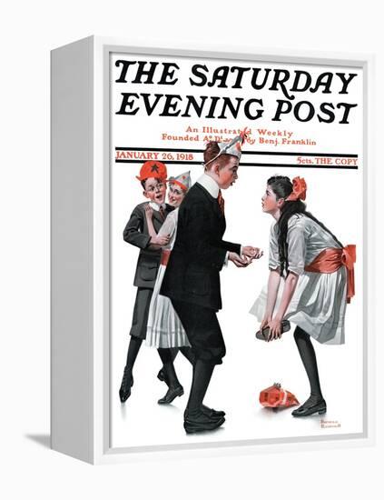 "Pardon Me" Saturday Evening Post Cover, January 26,1918-Norman Rockwell-Framed Premier Image Canvas