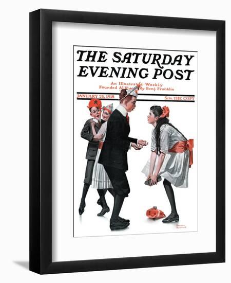 "Pardon Me" Saturday Evening Post Cover, January 26,1918-Norman Rockwell-Framed Giclee Print