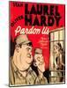 PARDON US, from left: Oliver Hardy, Stan Laurel on window card, 1931.-null-Mounted Art Print