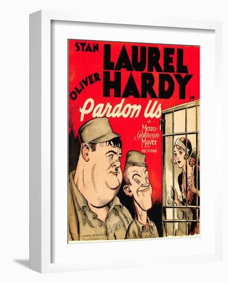 Pardon Us, Oliver Hardy, Stan Laurel on Window Card, 1931-null-Framed Photo