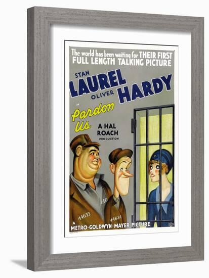 PARDON US, poster art, from left: Oliver Hardy, Stan Laurel [Laurel and Hardy], 1931-null-Framed Premium Giclee Print