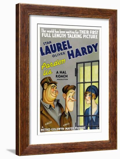 PARDON US, poster art, from left: Oliver Hardy, Stan Laurel [Laurel and Hardy], 1931-null-Framed Premium Giclee Print