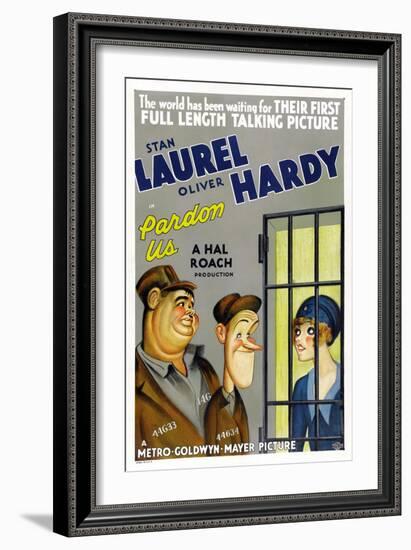 PARDON US, poster art, from left: Oliver Hardy, Stan Laurel [Laurel and Hardy], 1931-null-Framed Premium Giclee Print