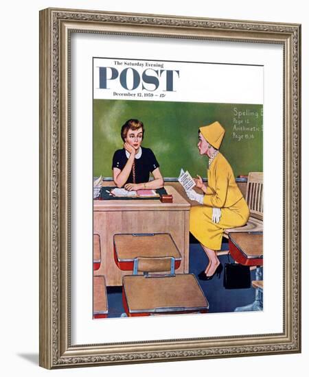 "Parent - Teacher Conference" Saturday Evening Post Cover, December 12, 1959-Amos Sewell-Framed Giclee Print