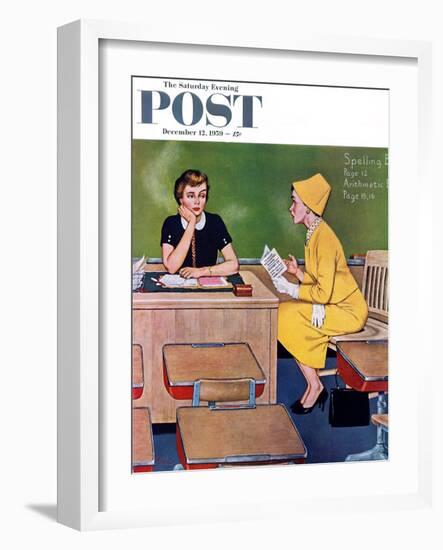 "Parent - Teacher Conference" Saturday Evening Post Cover, December 12, 1959-Amos Sewell-Framed Giclee Print