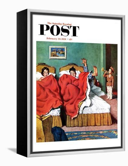 "Parents' Reveille" Saturday Evening Post Cover, February 20, 1954-Amos Sewell-Framed Premier Image Canvas