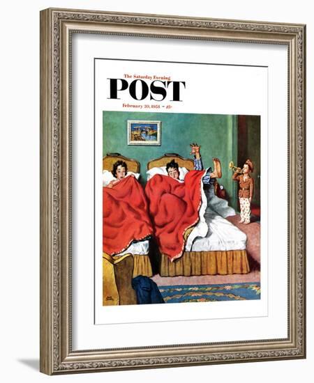 "Parents' Reveille" Saturday Evening Post Cover, February 20, 1954-Amos Sewell-Framed Giclee Print