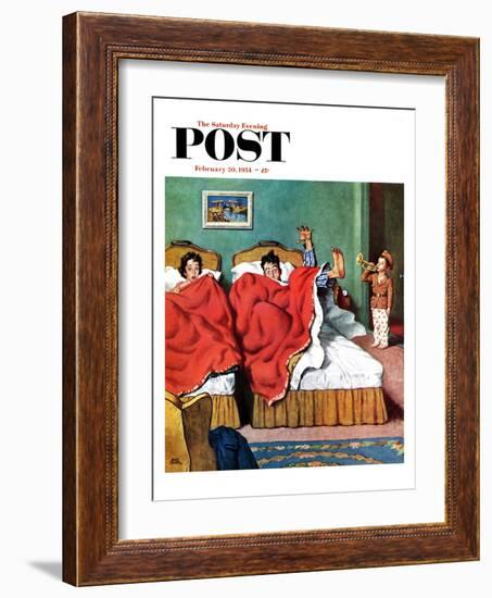 "Parents' Reveille" Saturday Evening Post Cover, February 20, 1954-Amos Sewell-Framed Giclee Print