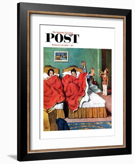 "Parents' Reveille" Saturday Evening Post Cover, February 20, 1954-Amos Sewell-Framed Giclee Print