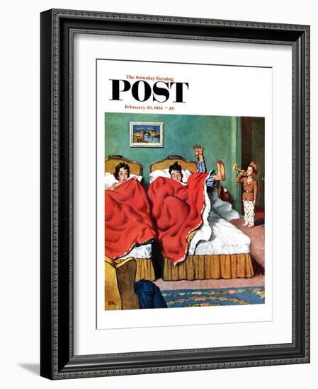 "Parents' Reveille" Saturday Evening Post Cover, February 20, 1954-Amos Sewell-Framed Giclee Print