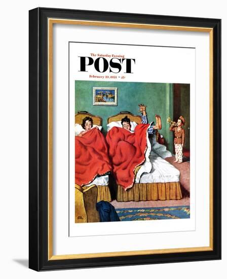 "Parents' Reveille" Saturday Evening Post Cover, February 20, 1954-Amos Sewell-Framed Giclee Print