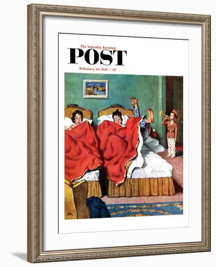 "Parents' Reveille" Saturday Evening Post Cover, February 20, 1954-Amos Sewell-Framed Giclee Print