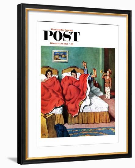 "Parents' Reveille" Saturday Evening Post Cover, February 20, 1954-Amos Sewell-Framed Giclee Print