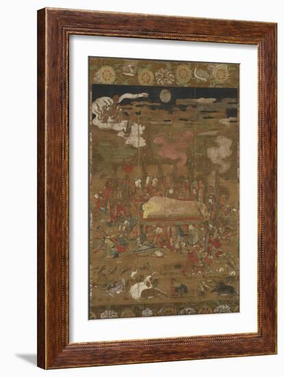 Parinirvana of Sakyamuni, the Historical Buddha (Ink, Colour & Gold on Silk)-Japanese School-Framed Giclee Print