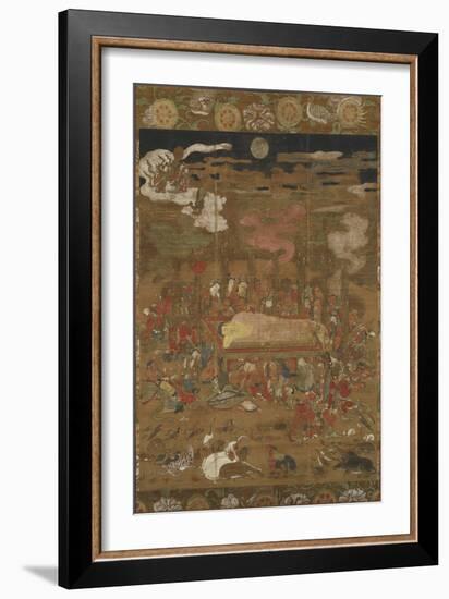 Parinirvana of Sakyamuni, the Historical Buddha (Ink, Colour & Gold on Silk)-Japanese School-Framed Giclee Print