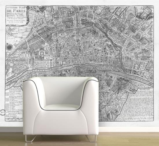 Paris 1705 Map Of Paris Black White Self Adhesive Wallpaper Home Accessories By Art Com