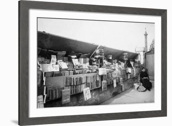 Paris, 1910-1911 - Secondhand Book Dealer, place de la Bastille bouquiniste-Eugene Atget-Framed Art Print