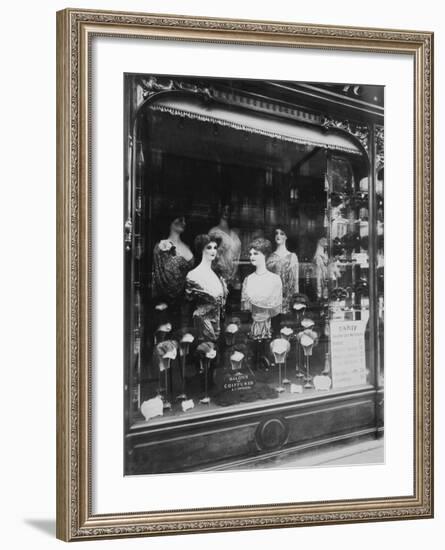 Paris, 1912 - Hairdresser's Shop Window, boulevard de Strasbourg-Eugene Atget-Framed Art Print