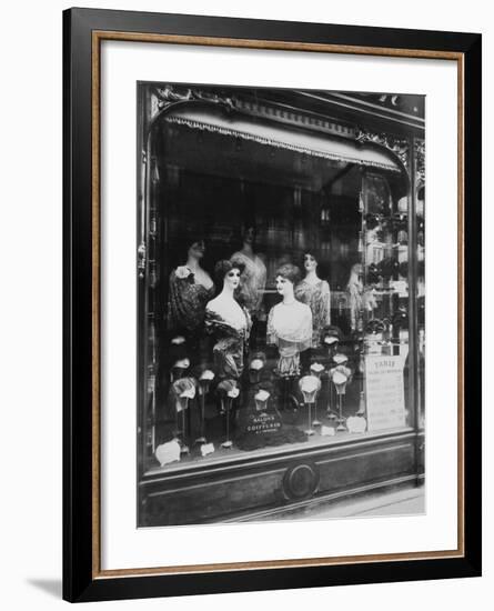 Paris, 1912 - Hairdresser's Shop Window, boulevard de Strasbourg-Eugene Atget-Framed Art Print