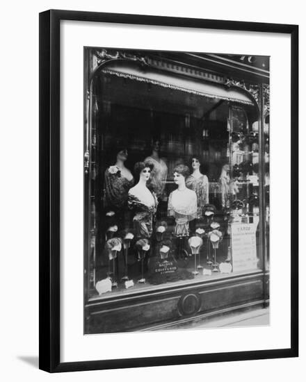 Paris, 1912 - Hairdresser's Shop Window, boulevard de Strasbourg-Eugene Atget-Framed Art Print