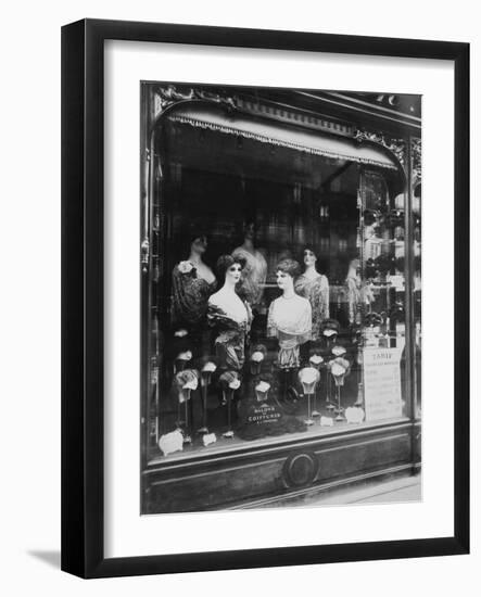 Paris, 1912 - Hairdresser's Shop Window, boulevard de Strasbourg-Eugene Atget-Framed Art Print