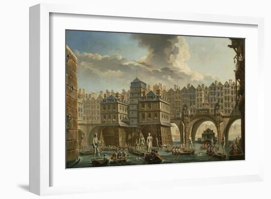 Paris, Boatmen's Joust Between Pont Notre-Dame and Pont Au Change, 1756-Nicolas Jean Baptiste Raguenet-Framed Giclee Print