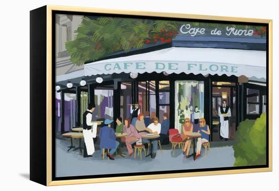 Paris cafe and garcon and guests,2015-Hiroyuki Izutsu-Framed Premier Image Canvas