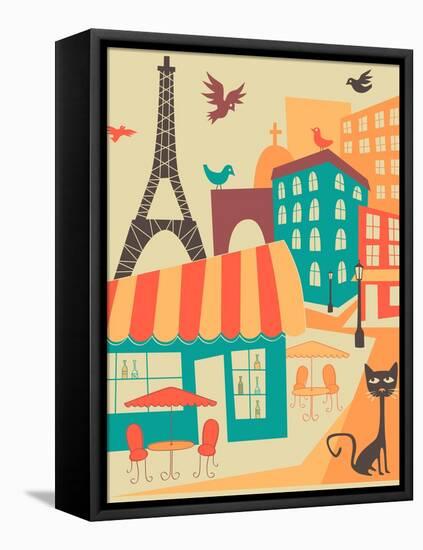 Paris Café-Jazzberry Blue-Framed Stretched Canvas