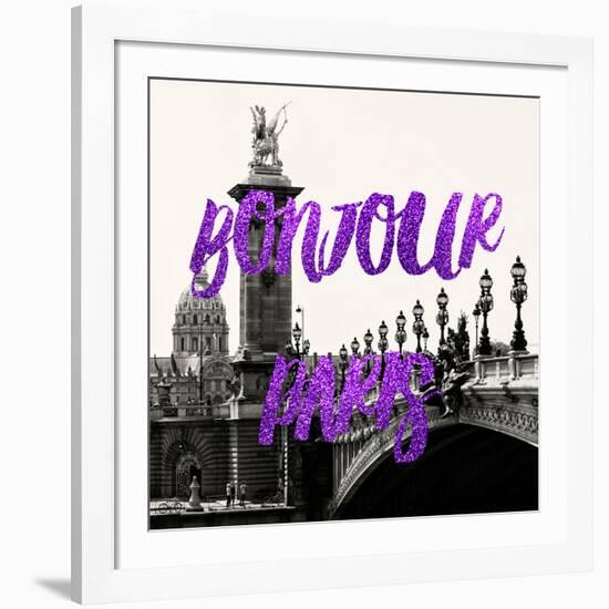 Paris Fashion Series - Bonjour Paris - Alexandre III Bridge and Lamppost-Philippe Hugonnard-Framed Photographic Print