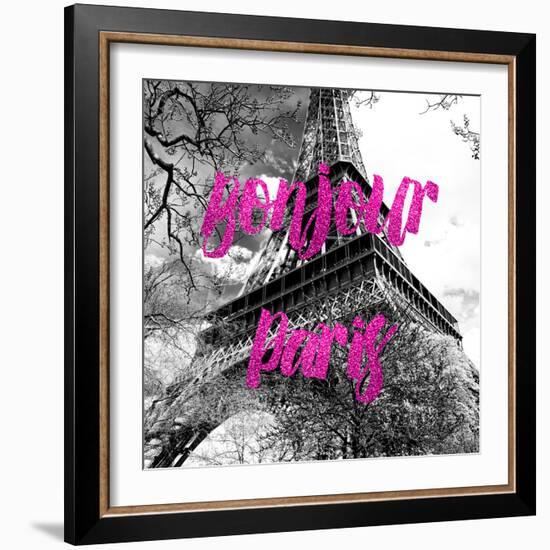 Paris Fashion Series - Bonjour Paris - Eiffel Tower II-Philippe Hugonnard-Framed Photographic Print