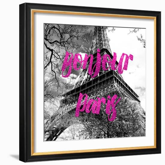 Paris Fashion Series - Bonjour Paris - Eiffel Tower II-Philippe Hugonnard-Framed Photographic Print