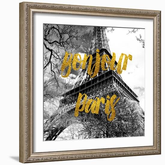 Paris Fashion Series - Bonjour Paris - Eiffel Tower-Philippe Hugonnard-Framed Photographic Print